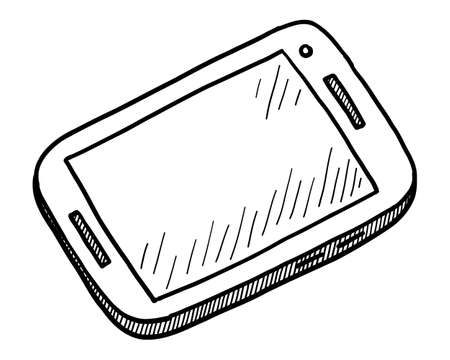 Black contour drawing of a mobile phone on a white background in vectorのイラスト素材