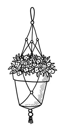 Black contour drawing of a flower in a planter on a white background in vectorのイラスト素材