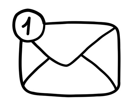 Black outline drawing of a new message icon on a white background in vectorのイラスト素材