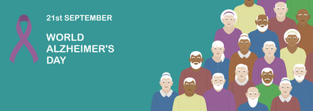 HORIZONTAL BANNER WITH ELDERLY PEOPLE ON A TURQUOISE BACKGROUND IN VECTORのイラスト素材