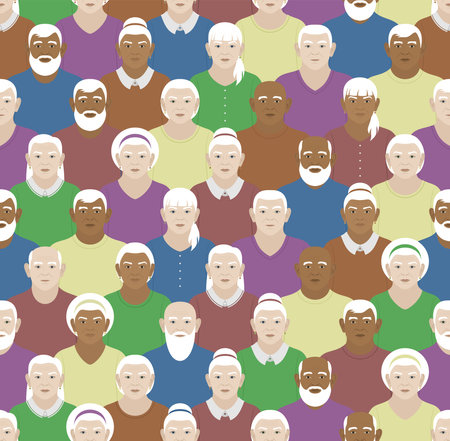 MULTICOLORED SEAMLESS BANNER WITH ELDERLY PEOPLE IN VECTORのイラスト素材