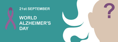 HORIZONTAL BANNER WITH A SILHOUETTE OF A FEMALE HEAD WITH GRAY HAIR ON A TURQUOISE BACKGROUND IN VECTORのイラスト素材