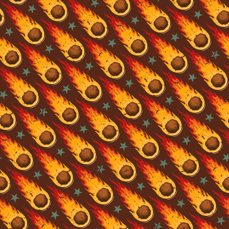 SEAMLESS RETRO PATTERN WITH BRIGHT COMETS ON A BROWN BACKGROUND IN VECTORのイラスト素材