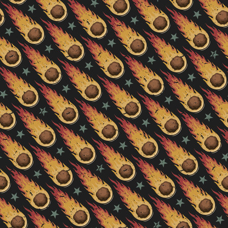 SEAMLESS RETRO PATTERN WITH BRIGHT COMETS ON A BLACK BACKGROUND IN VECTORのイラスト素材