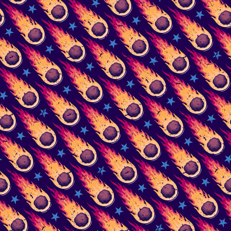 SEAMLESS RETRO PATTERN WITH BRIGHT COMETS ON A BLUE BACKGROUND IN VECTORのイラスト素材