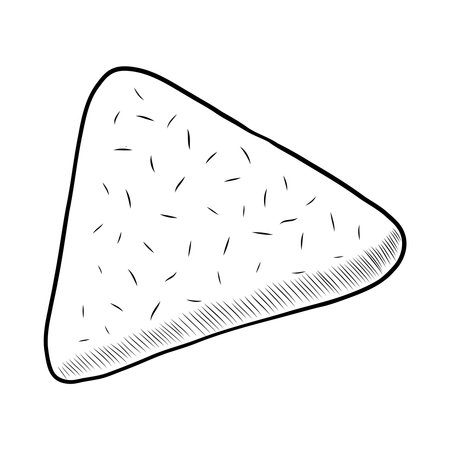 BLACK CONTOUR DRAWING OF A TRIANGULAR COOKIE ON A WHITE BACKGROUND IN VECTORのイラスト素材
