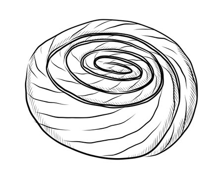 BLACK CONTOUR DRAWING OF A ROUND BUN ON A WHITE BACKGROUND IN VECTORのイラスト素材