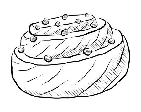 BLACK CONTOUR DRAWING OF A ROUND BUN ON A WHITE BACKGROUND IN VECTORのイラスト素材