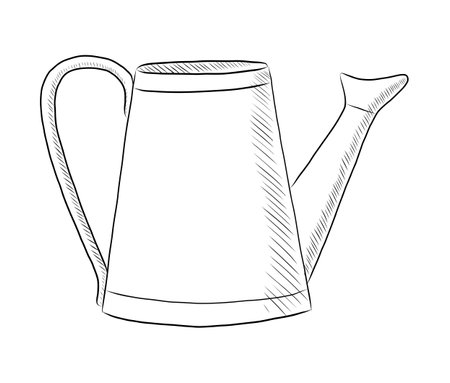 BLACK CONTOUR DRAWING OF A WATERING CAN ON A WHITE BACKGROUND IN VECTORのイラスト素材