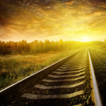 Railway at sunset. の写真素材