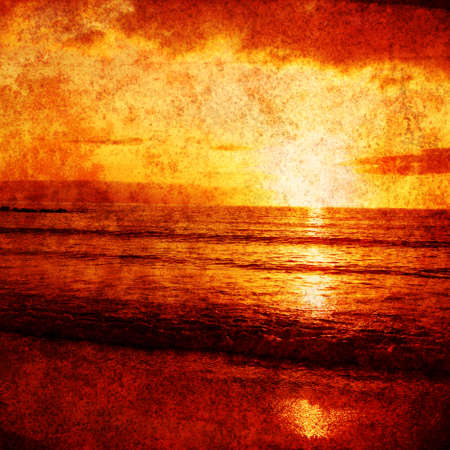 Sunset seascape on grunge background.の写真素材