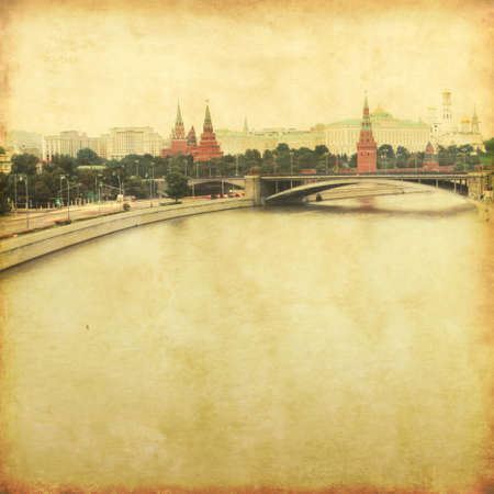 View of Moscow Kremlin in reto and grunge style 