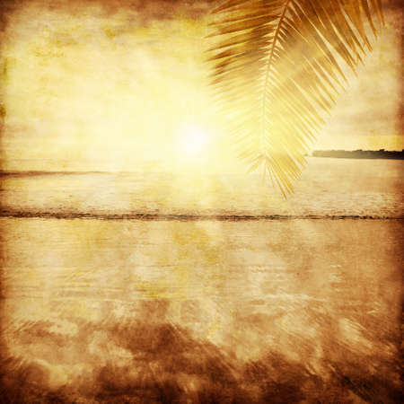 Seascape at sunset in grunge and retro style の写真素材