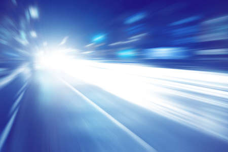 Abstract image of night lights with motion blur in the city.の写真素材