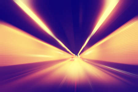 Abstract image of speed motion in tunnel at night.の写真素材