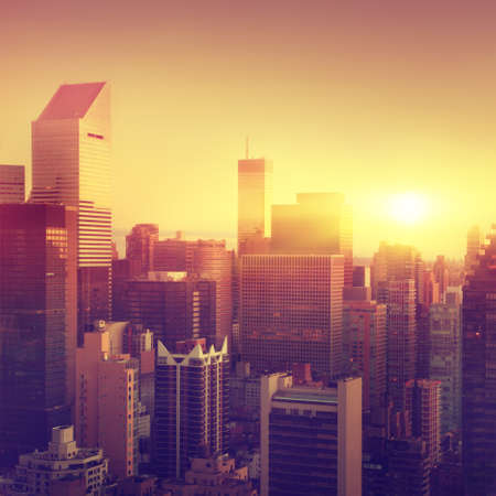 New York City at sunrise. Vintage color.の写真素材