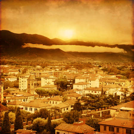 Pisa at sunset. Tuscany. Italy. Grunge style image.の写真素材