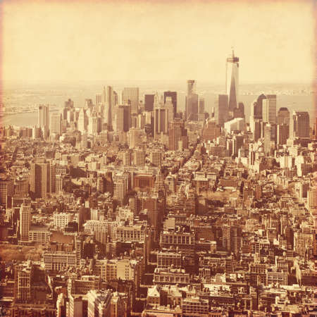 New York City Manhattan aerial view in retro style.の写真素材