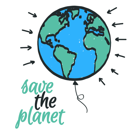 Save the planet ecological poster. Vector illustration hand drawn earth.のイラスト素材