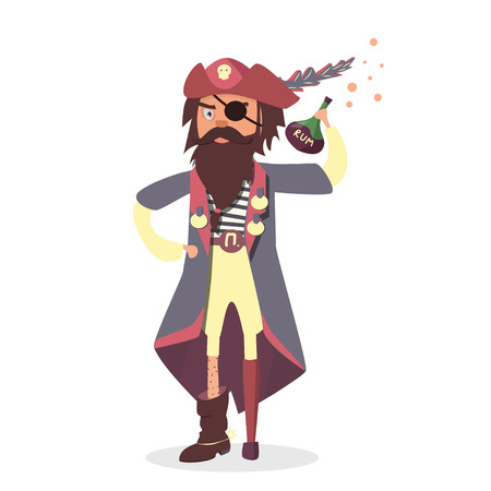Pirate with Rum bottle. Funny cartoon character.のイラスト素材
