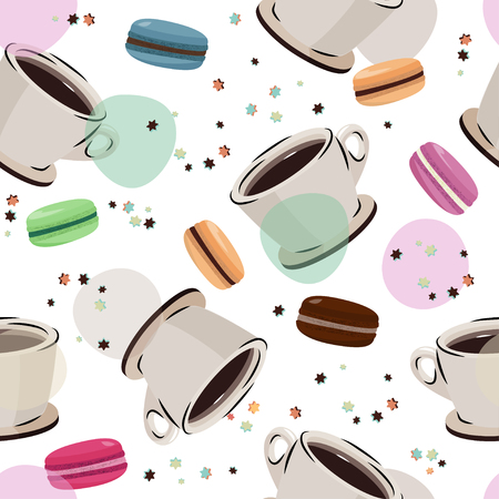 Vector background for food or cafe design. Coffee and macaron seamless pattern.のイラスト素材