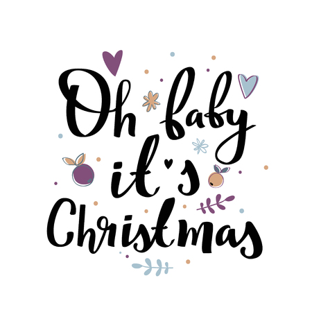 Handwritten phrase. Merry Christmas vector lettering design card template. のイラスト素材