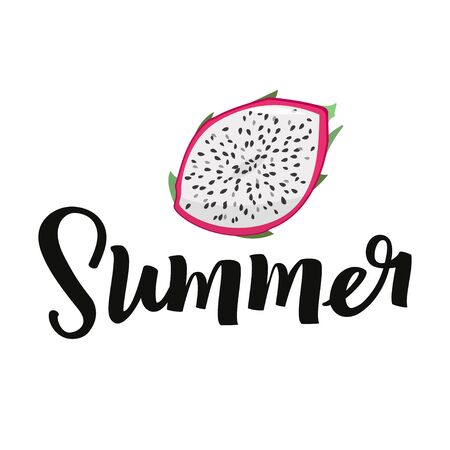 Summer  lettering with dragon fruit pitaya, pitahaya fruit.のイラスト素材