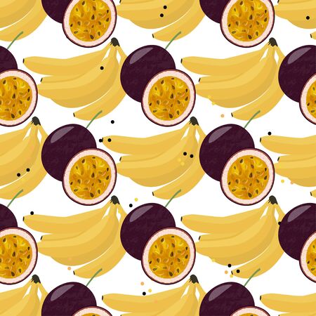Exotic meal background. Whole fresh figs and half and passion fruit seamless pattern.のイラスト素材