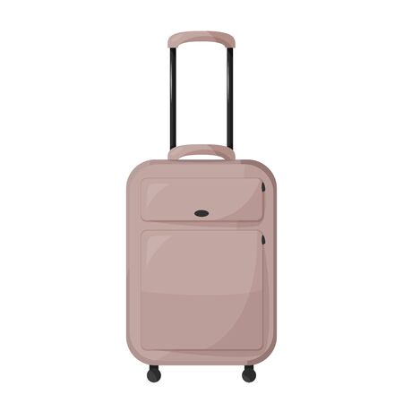 Large travelling bag on wheels and handle. Isolated on white background. Beige suitcase vector illustration.のイラスト素材