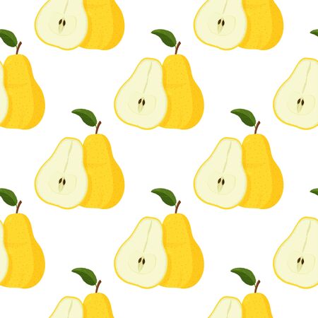Bright summer background. Fresh yellow pear seamless pattern.のイラスト素材