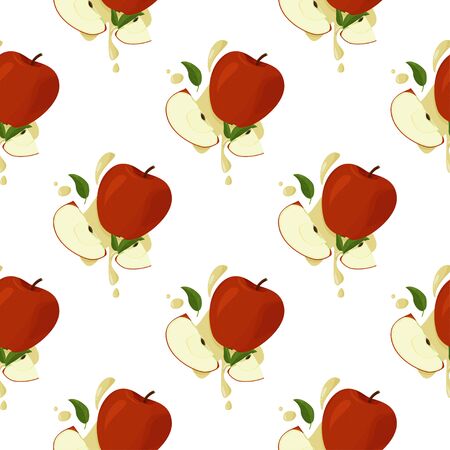 Summer bright fruit background. Fresh red apples seamless vector patter.のイラスト素材