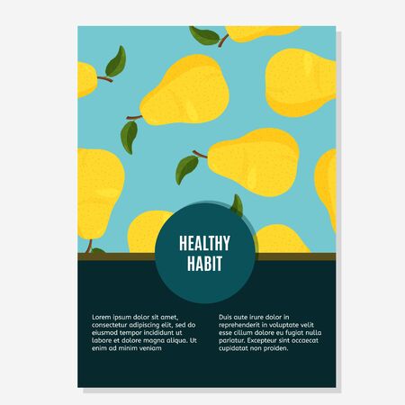 Bright summer background and sample tex for colorful recipe or cookbook. Fresh yellow pear design template.のイラスト素材