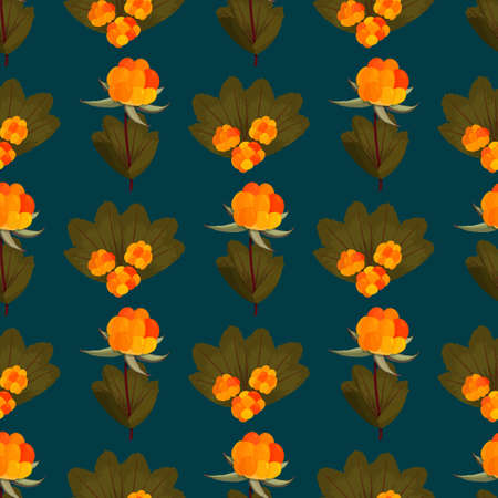 Fresh cloudberry background. Whole forest berries seamless pattern.のイラスト素材