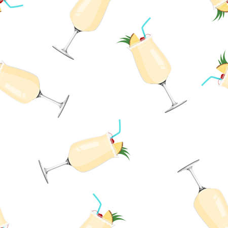 Tropical drink Pina Colada. Alcohol drink seamless pattern.のイラスト素材