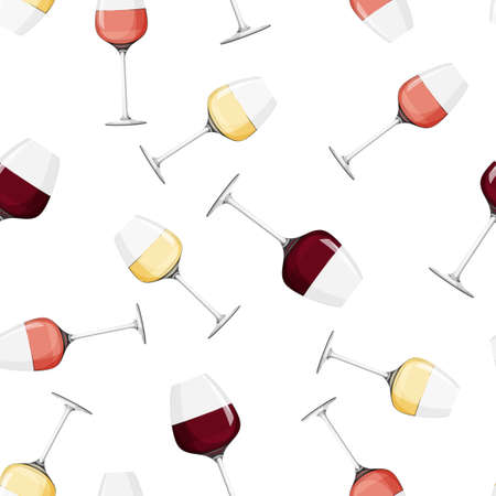 Glass of rose wine background. Seamless pattern with alcohol drink.のイラスト素材