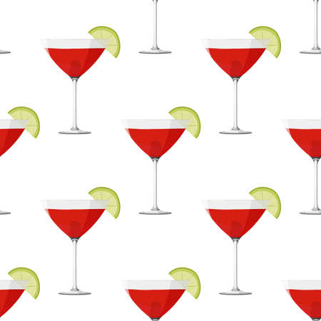 Cosmopolitan cocktail seamless pattern. Alcohol drink background.のイラスト素材