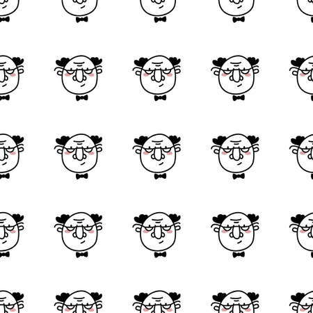 Hand drawn doodle style face of old man with glasses background. Trendy black and white vector seamless pattern.のイラスト素材