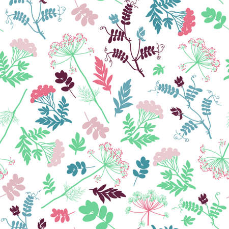 Vector floral pattern with flowers and leaves. Gentle, spring floral background.のイラスト素材