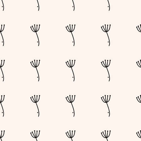 Vector floral pattern with leaves. Gentle beige and black simple floral background.のイラスト素材