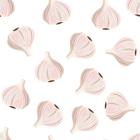 Fresh garlic background. Seamless realistic vector pattern.のイラスト素材