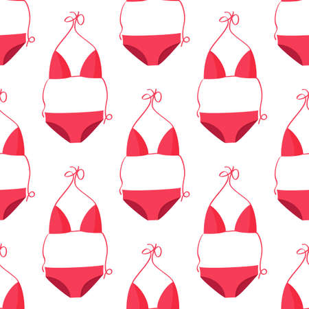 Seamless summer pattern with pink swimsuits. Bright simple background.のイラスト素材