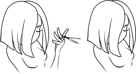 Drawing of the beautiful young girl who holds scissors  The concept is beauty shop or a hairdressing salon のイラスト素材