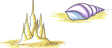 Sandy castle and sea cockleshell. Vector, pale color palette
のイラスト素材