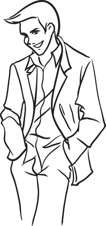 The vector image with the handsome stately stylish young man in a light suit. Black-and-white image. Theme - wedding, fashion man
のイラスト素材