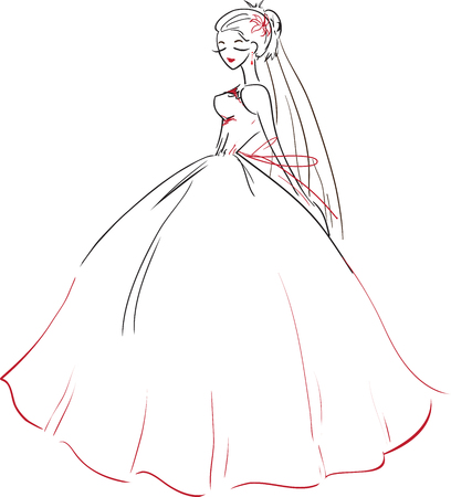 The vector image of the young slender symbolic bride in a magnificent red wedding dress. Theme wedding
のイラスト素材