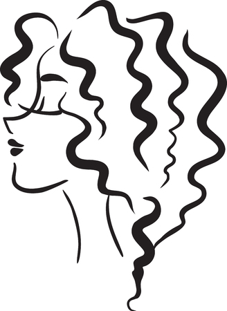 The vector monochrome picture with profile of woman with wavy hairのイラスト素材