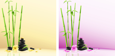 Vector background with flower, bamboo and stone pyramid. Theme spa salonのイラスト素材