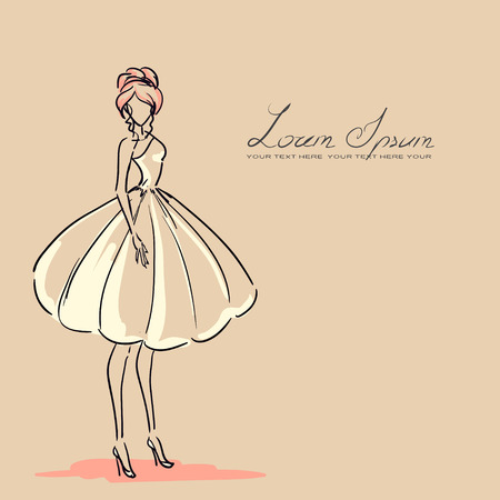 Young woman in beautiful dress. Orange color, vector
のイラスト素材