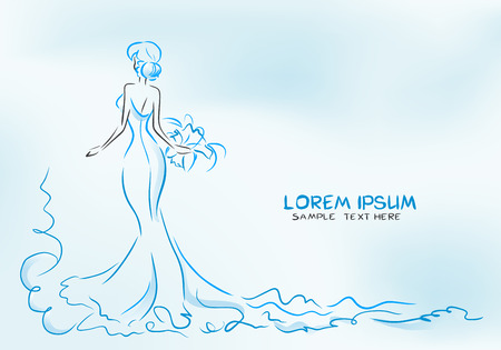 Bride in long wedding dress standing backのイラスト素材