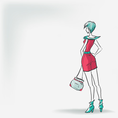 Fashionable woman with handbag. White background, isolatedのイラスト素材